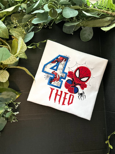 Spider-Boy Birthday Embroidery Shirt