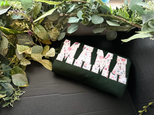 MAMA Glitter Fabric Embroidery Sweater