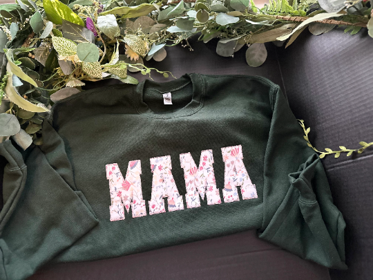 MAMA Glitter Fabric Embroidery Sweater