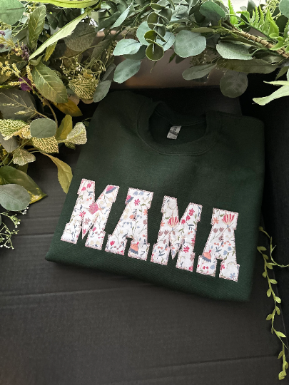 MAMA Glitter Fabric Embroidery Sweater