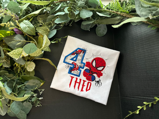 Spider-Boy Birthday Embroidery Shirt